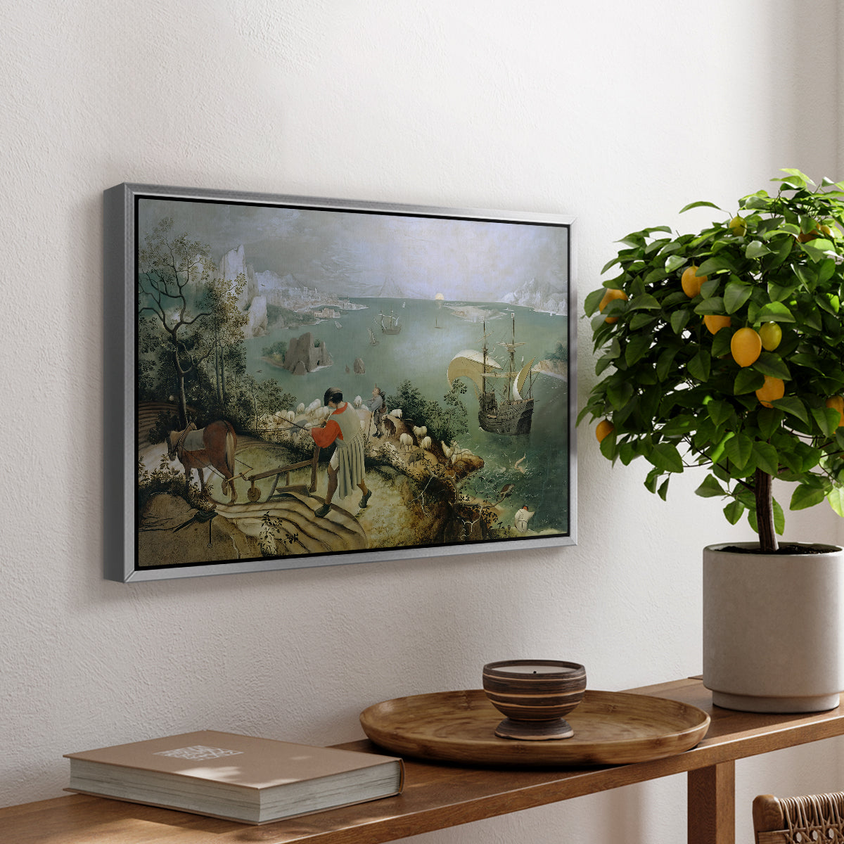 Landscape with the Fall of Icarus, c. 1560 - Floater Framed Canvas Print