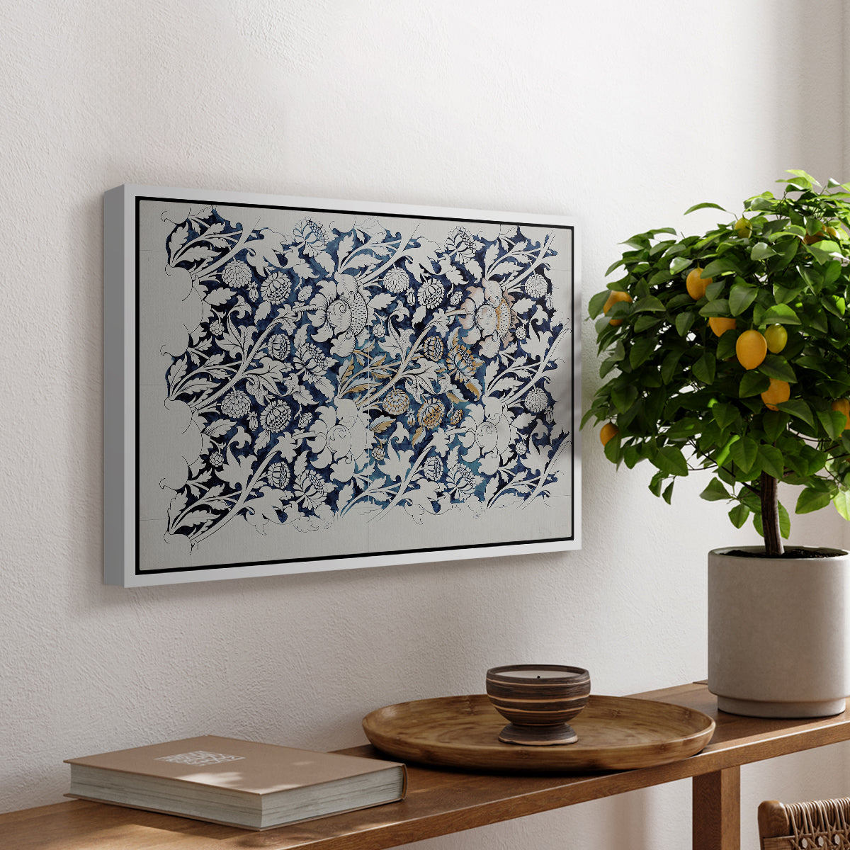 Watercolour for Printed Fabric Design: Wey, c. 1882-1883 - Floater Framed Canvas Print