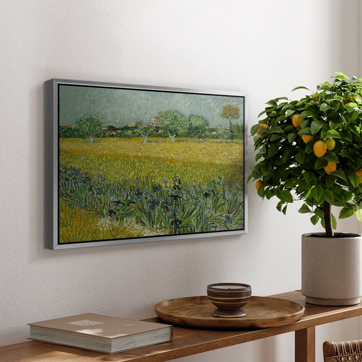 Field with Irises near Arles, 1888 - Floater Framed Canvas Print