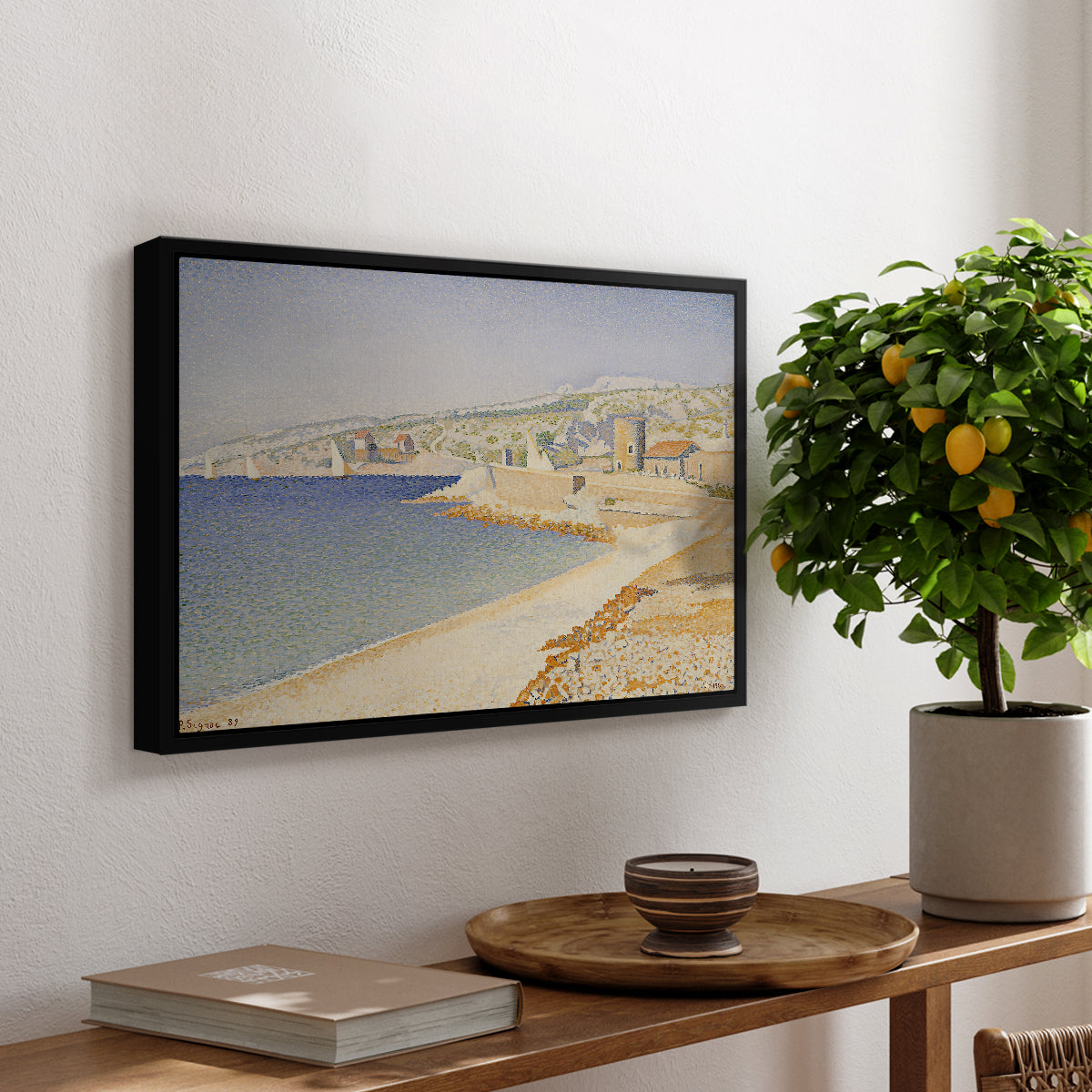 The Jetty at Cassis, Opus 198, 1889 - Floater Framed Canvas Print