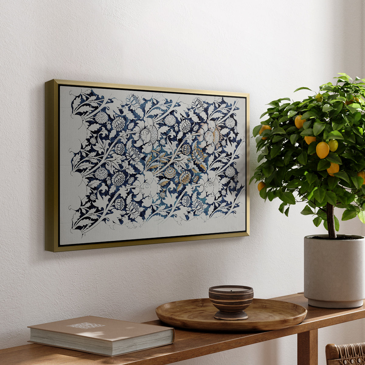 Watercolour for Printed Fabric Design: Wey, c. 1882-1883 - Floater Framed Canvas Print