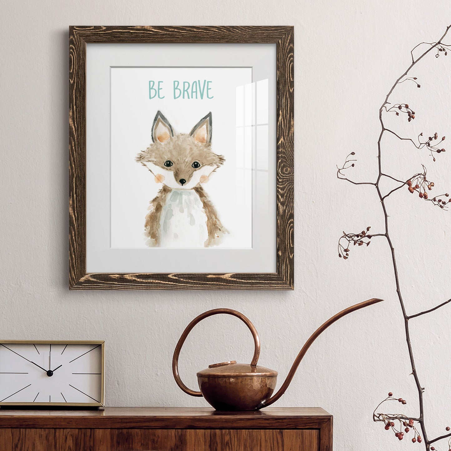 Be Brave Fox - Premium Framed Print - Distressed Barnwood Frame - Ready to Hang