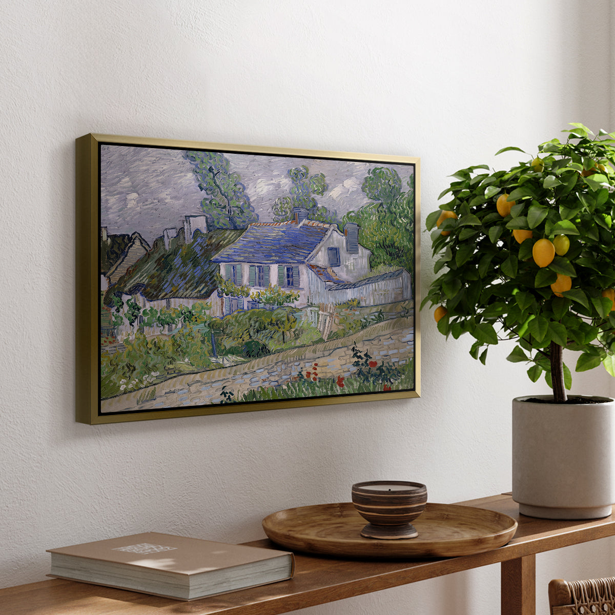 Houses in Auvers, 1890 - Floater Framed Canvas Print