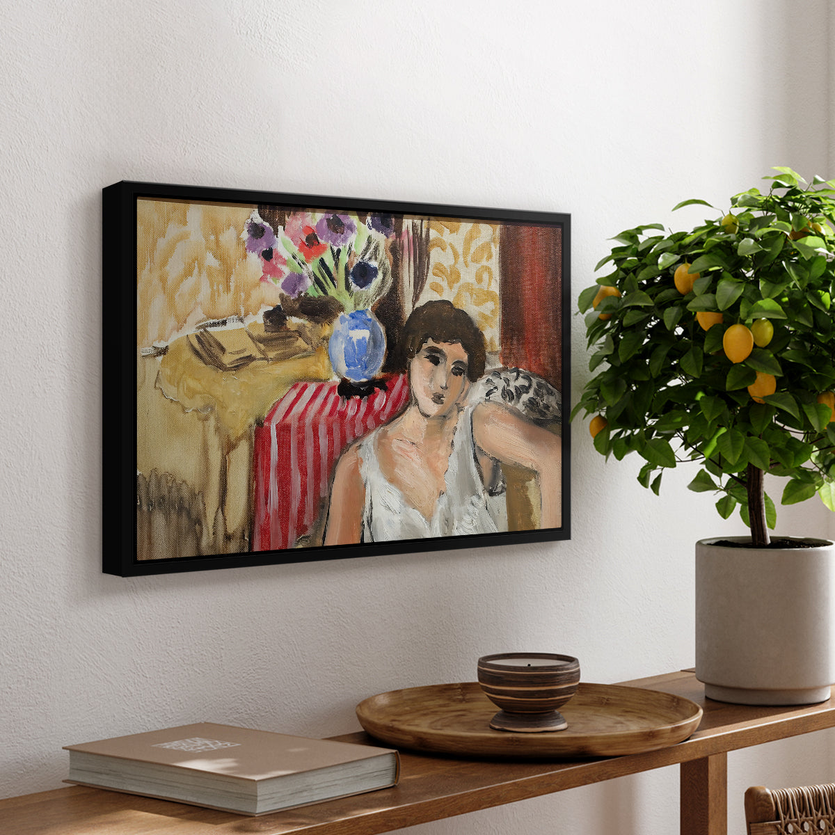Woman Seated in an Armchair, c. 1920 - Floater Framed Canvas Print