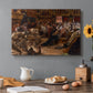 Canvas art print featuring a crowded interior scene with figures gathered around glowing central spectacle, set in a cozy kitchen setting