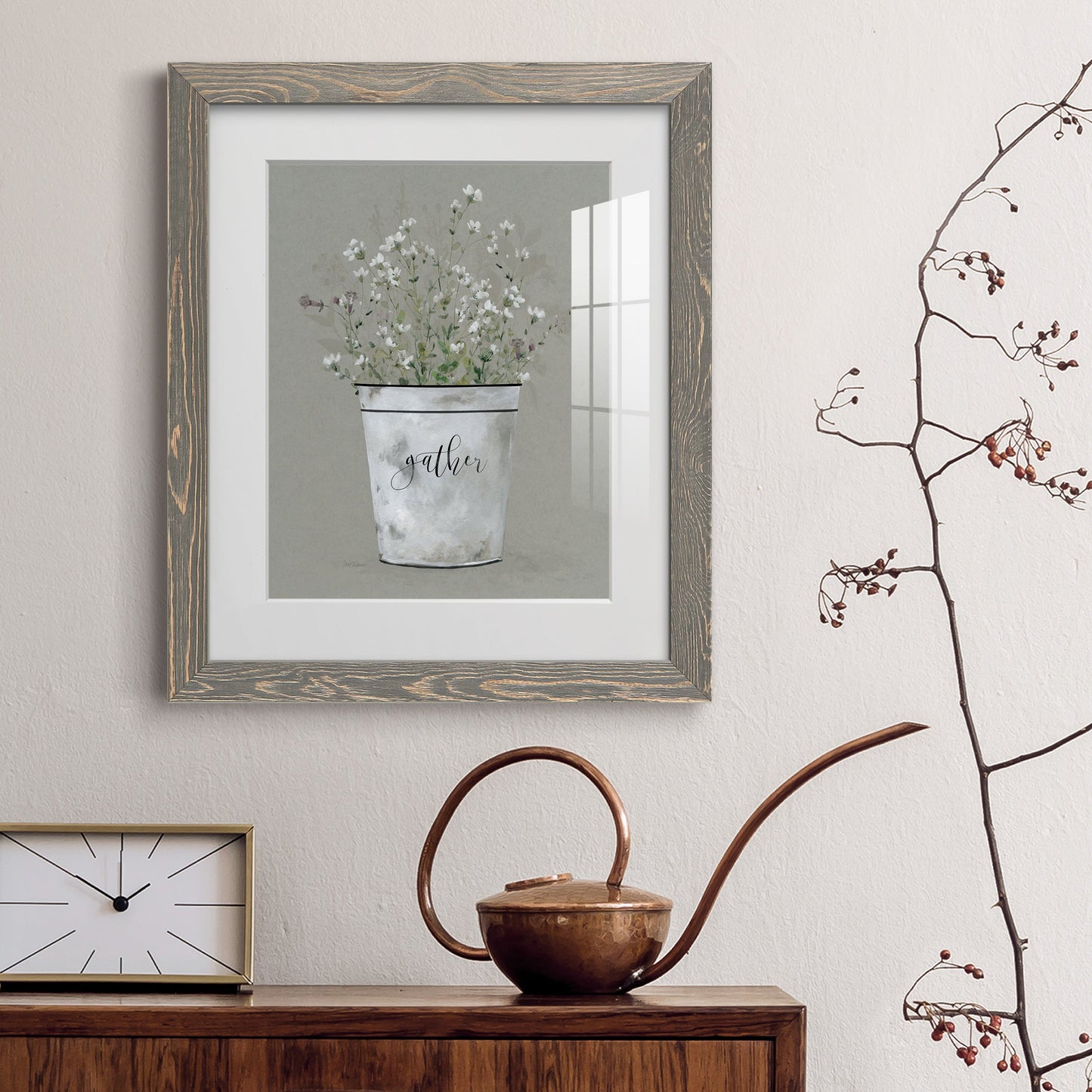 Bouquet of Grace Bucket Gather - Barnwood Framed Art Print