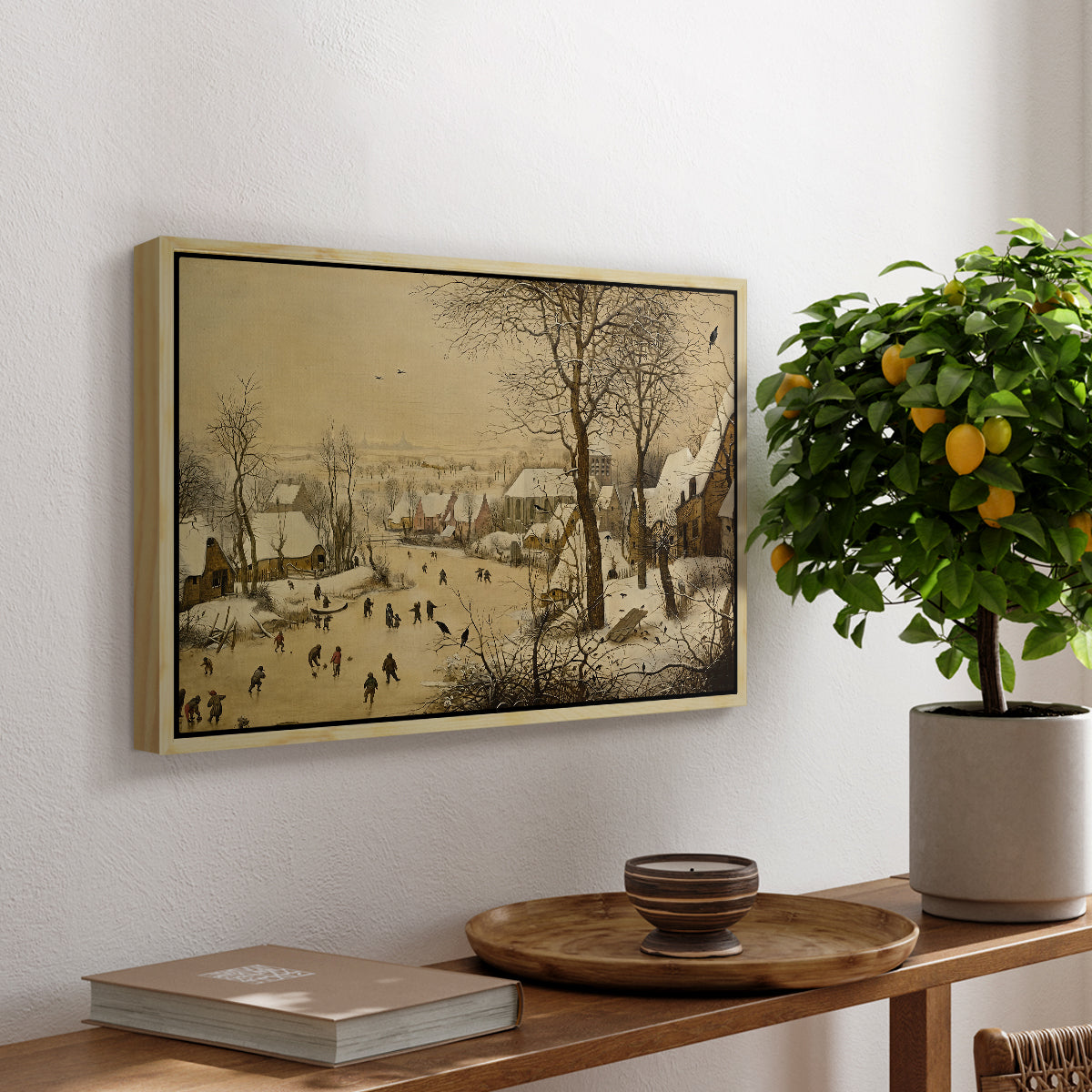 Winter Landscape with Skaters and Bird Trap, 1565 - Floater Framed Canvas Print