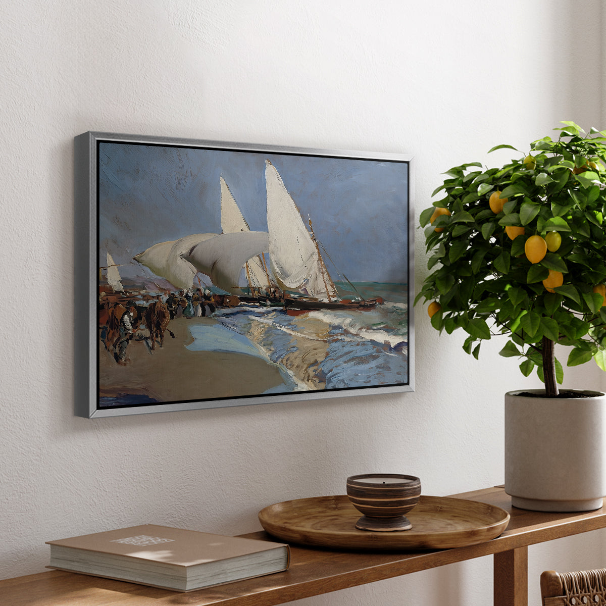 The Beach at Valencia, 1908 - Floater Framed Canvas Print