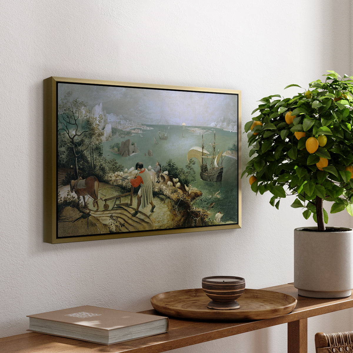 Landscape with the Fall of Icarus, c. 1560 - Floater Framed Canvas Print