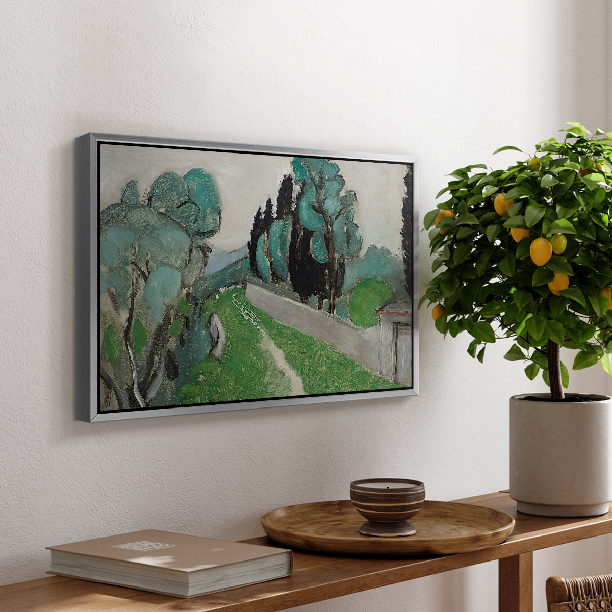 Landscape with Cypresses and Olive Trees near Nice, c. 1918 - Floater Framed Canvas Print
