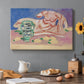Canvas art print featuring a reclining classical figure rendered in a stylized modern composition, set in a cozy kitchen setting