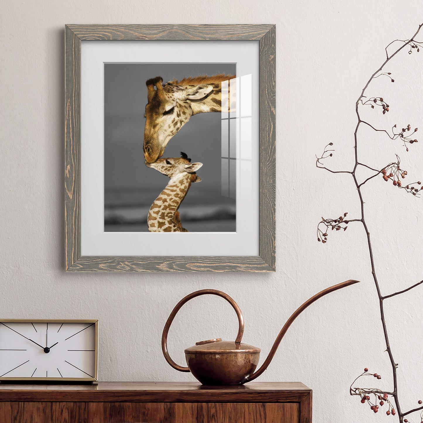 Masai Mara Giraffe Family - Premium Framed Print - Distressed Barnwood Frame - Ready to Hang