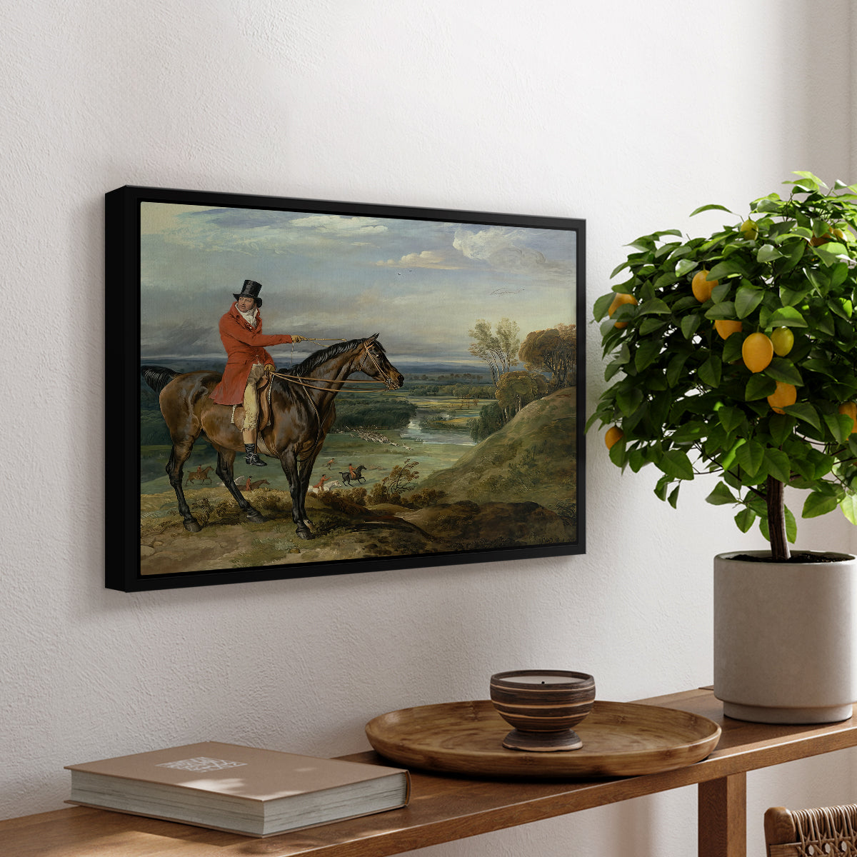 John Levett Hunting at Wychnor, Staffordshire, 1818 - Floater Framed Canvas Print