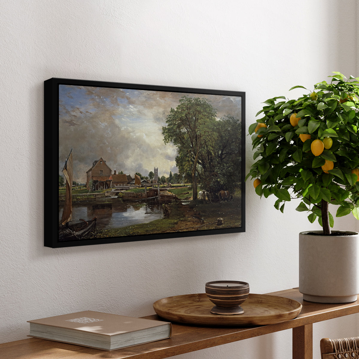 Dedham Lock and Mill, c. 1820 - Floater Framed Canvas Print