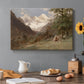 Canvas art print featuring a mountainous landscape with rugged terrain and distant peaks, set in a cozy kitchen setting