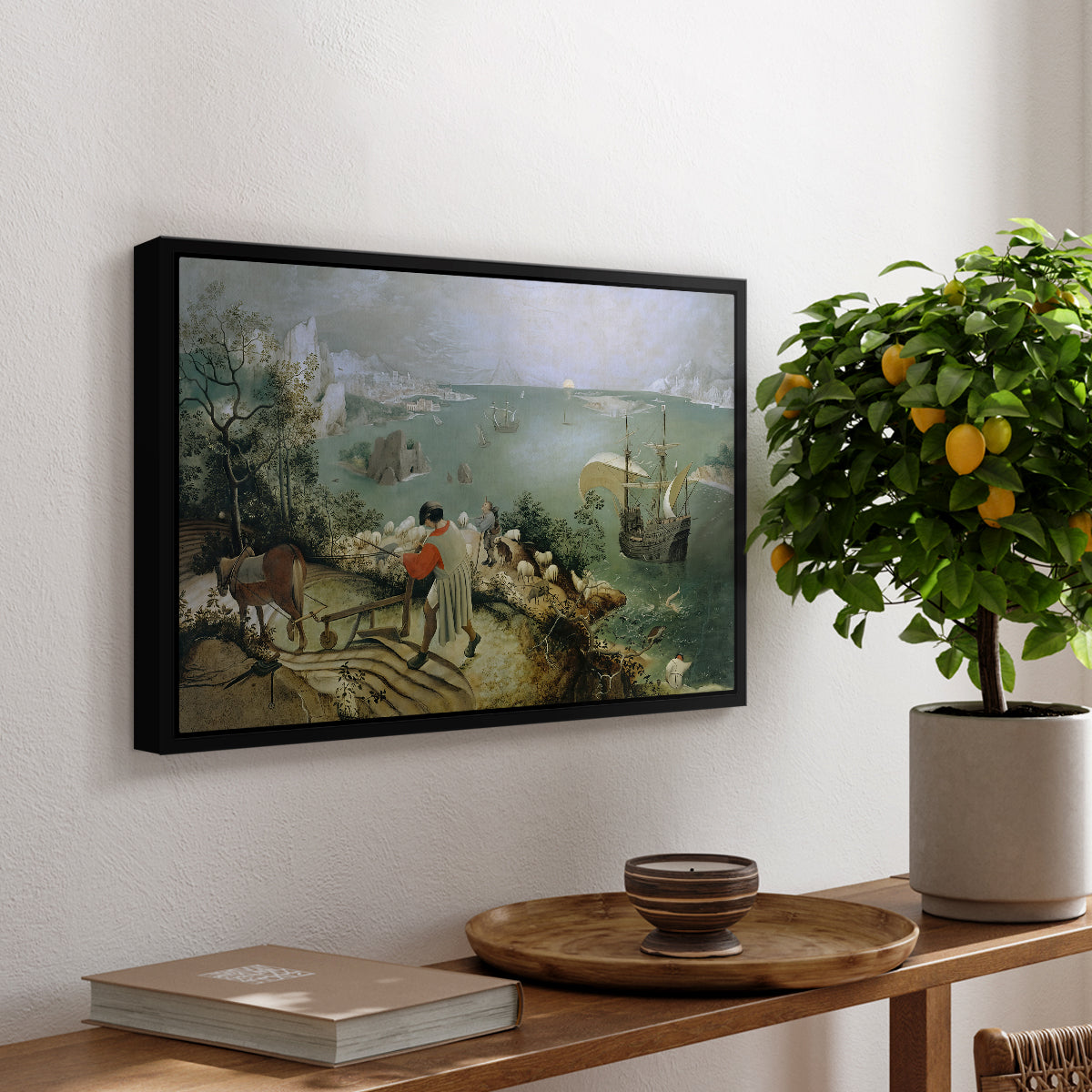 Landscape with the Fall of Icarus, c. 1560 - Floater Framed Canvas Print