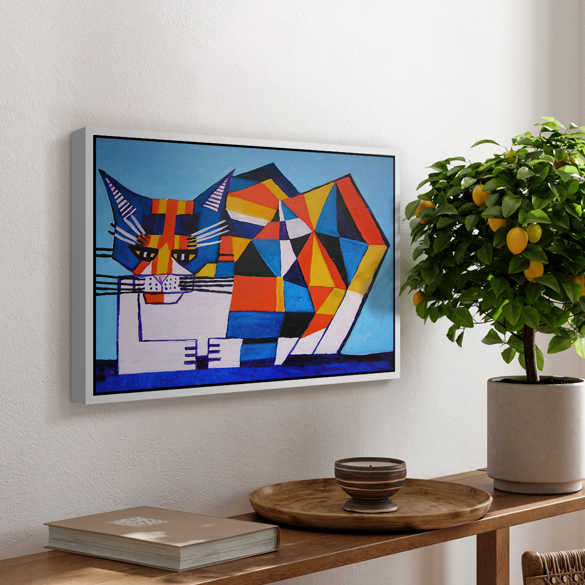 Cassie Thinking about Cubism - Floater Framed Canvas Print