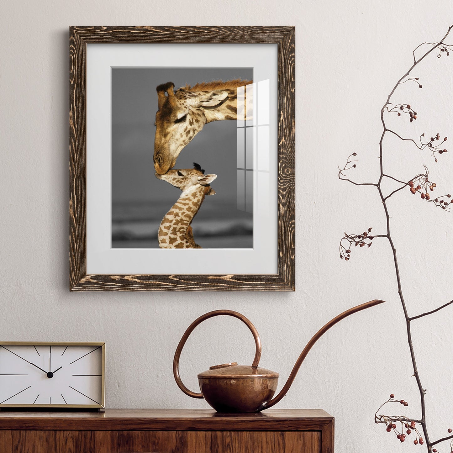 Masai Mara Giraffe Family - Premium Framed Print - Distressed Barnwood Frame - Ready to Hang