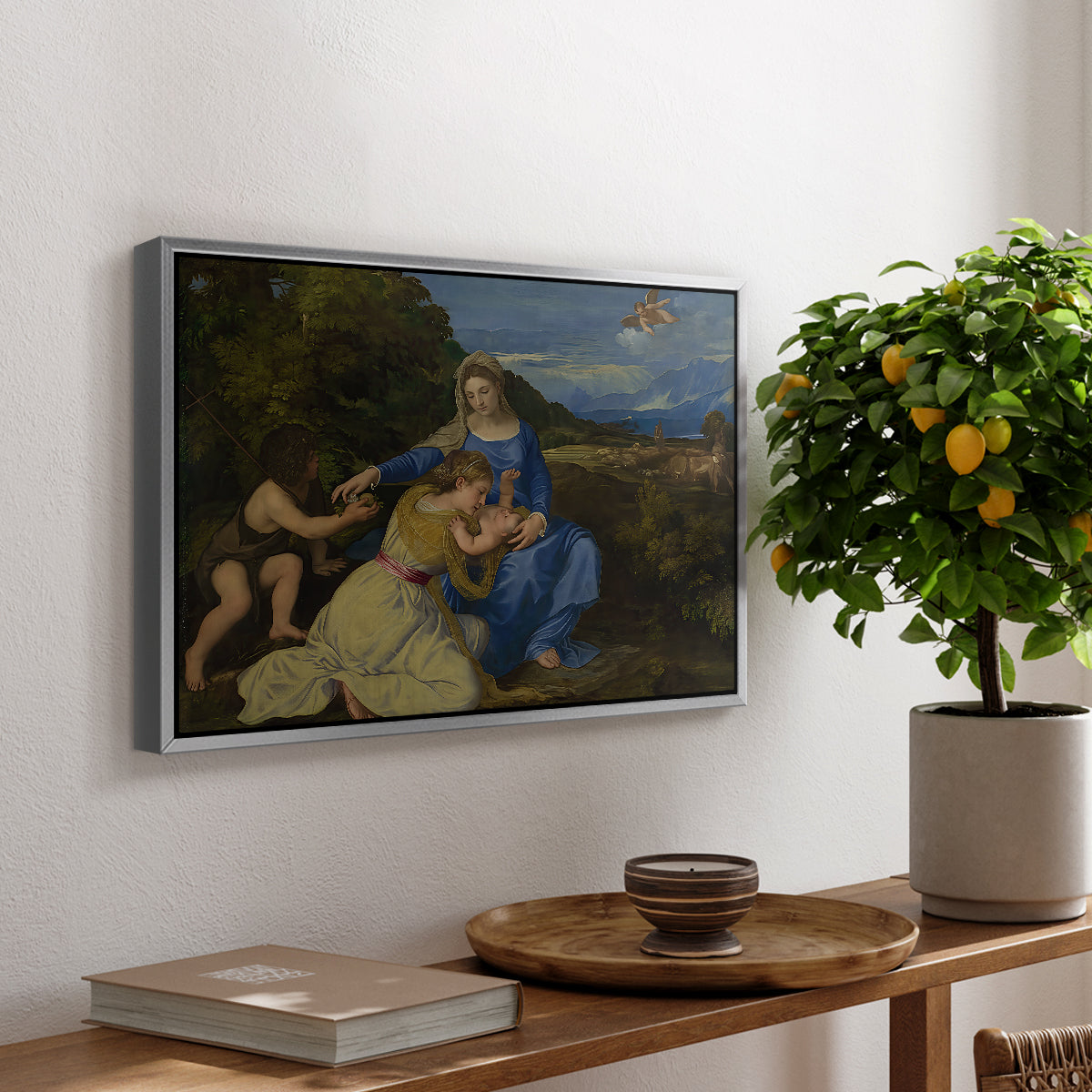 The Aldobrandini Madonna, 1532 - Floater Framed Canvas Print