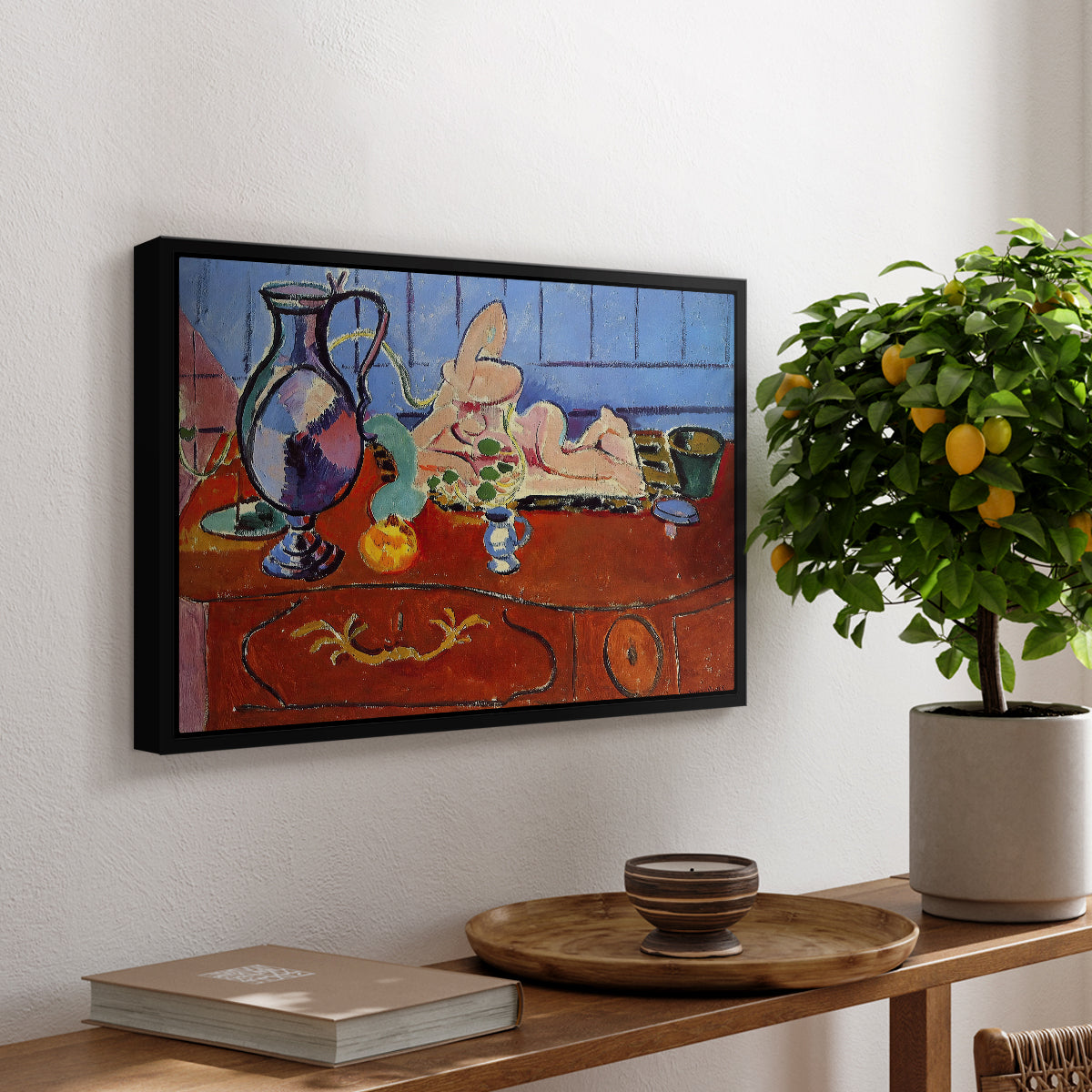 Still Life with a Pewter Jug and Pink Statuette, 1910 - Floater Framed Canvas Print