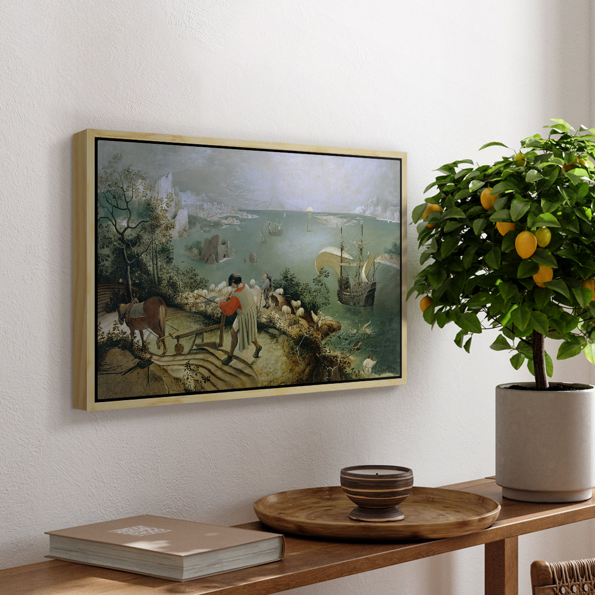 Landscape with the Fall of Icarus, c. 1560 - Floater Framed Canvas Print