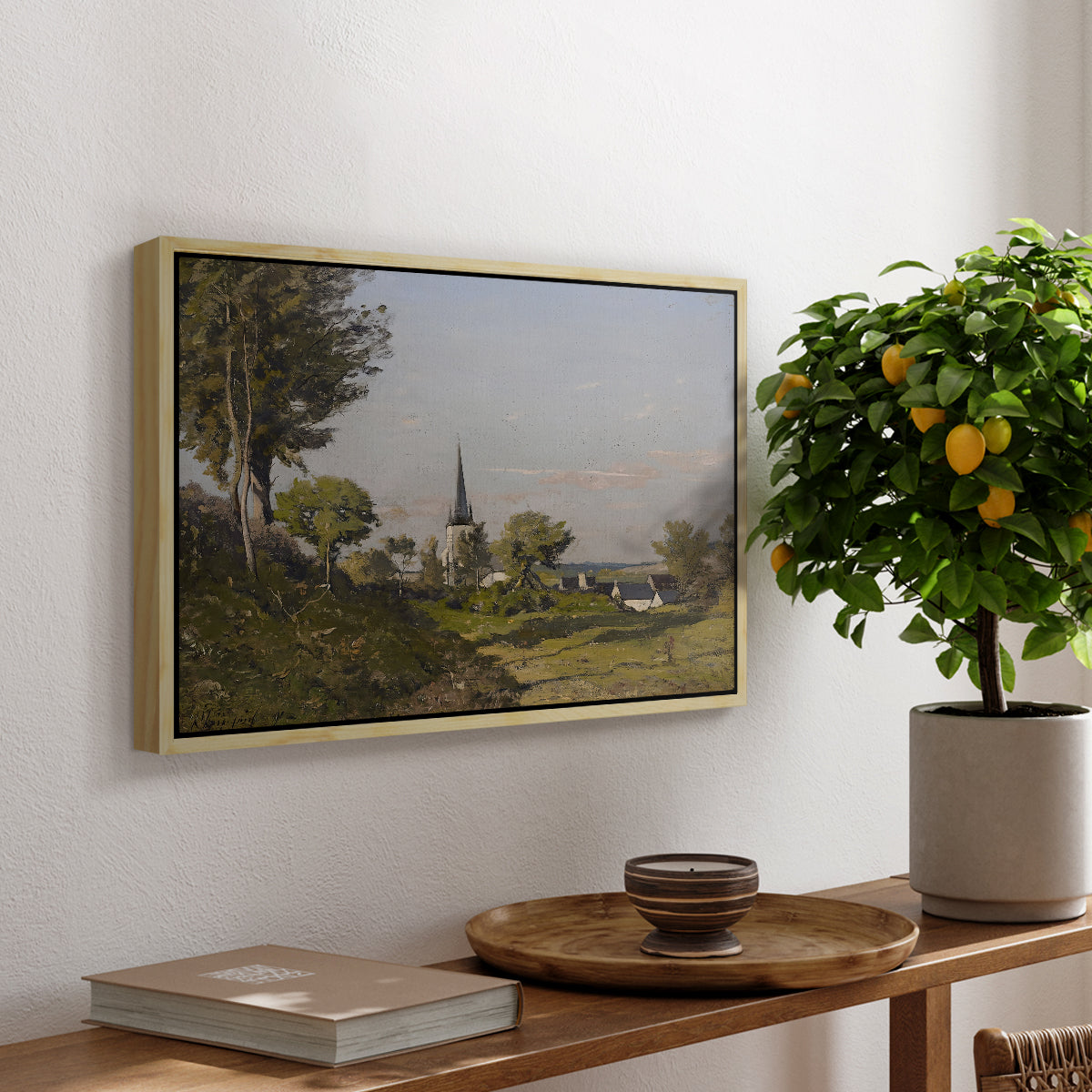 Village Landscape with Church, 1891 - Floater Framed Canvas Print