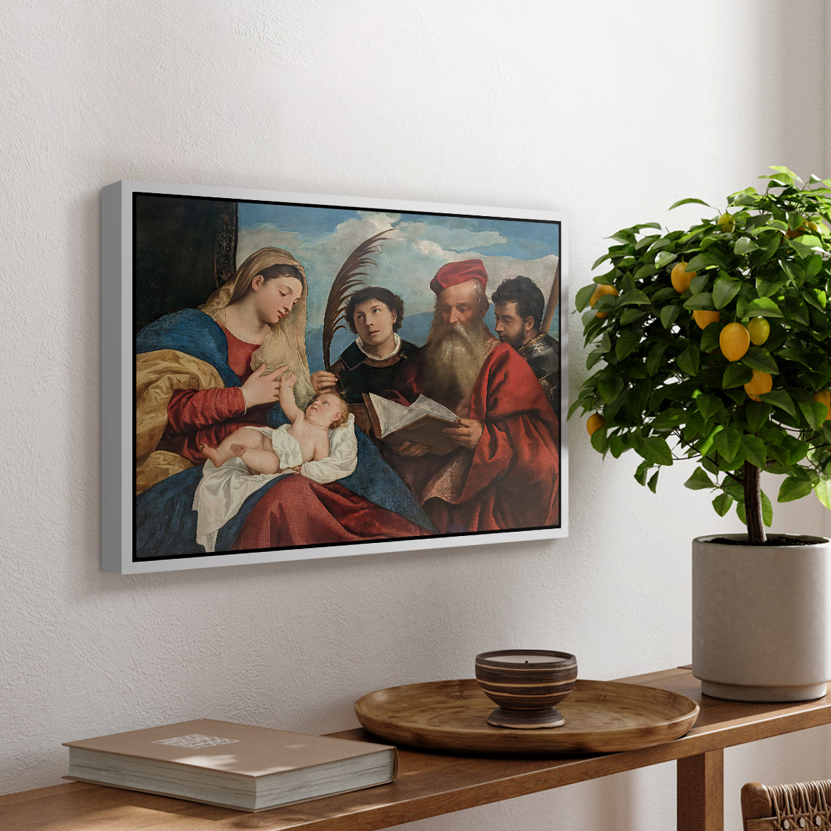 Mary and Child with Saints Stephen, Jerome and Maurice, c. 1510 - Floater Framed Canvas Print