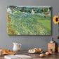 Canvas art print featuring a cultivated vineyard rows stretching across landscape with distant horizon, set in a cozy kitchen setting