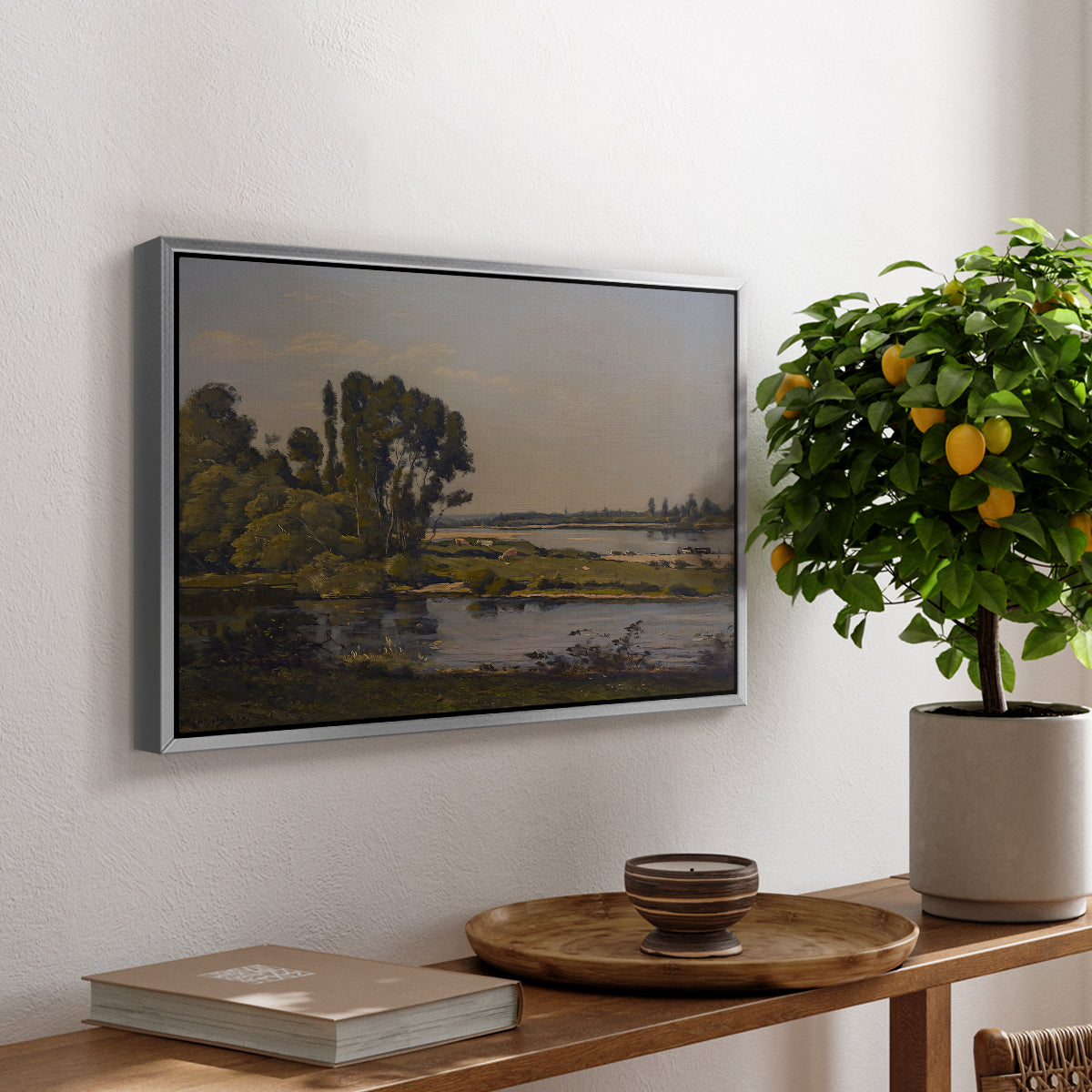 Landscape with a River, 1892 - Floater Framed Canvas Print