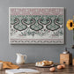 Canvas art print featuring a repeating pattern with interlocking shapes and stylized organic forms, set in a cozy kitchen setting