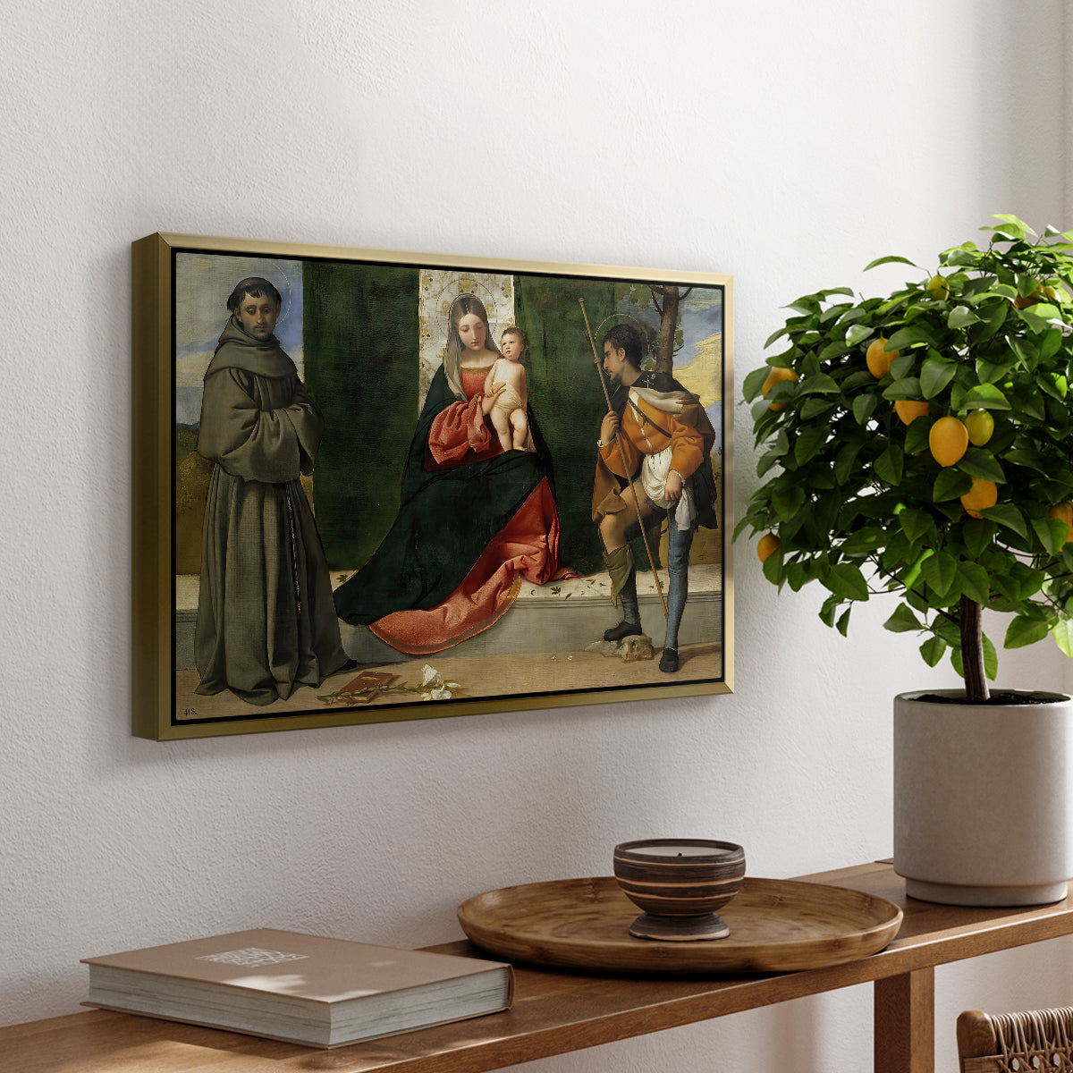Madonna and Child with Saints Anthony of Padua and Roch, c. 1510 - Floater Framed Canvas Print