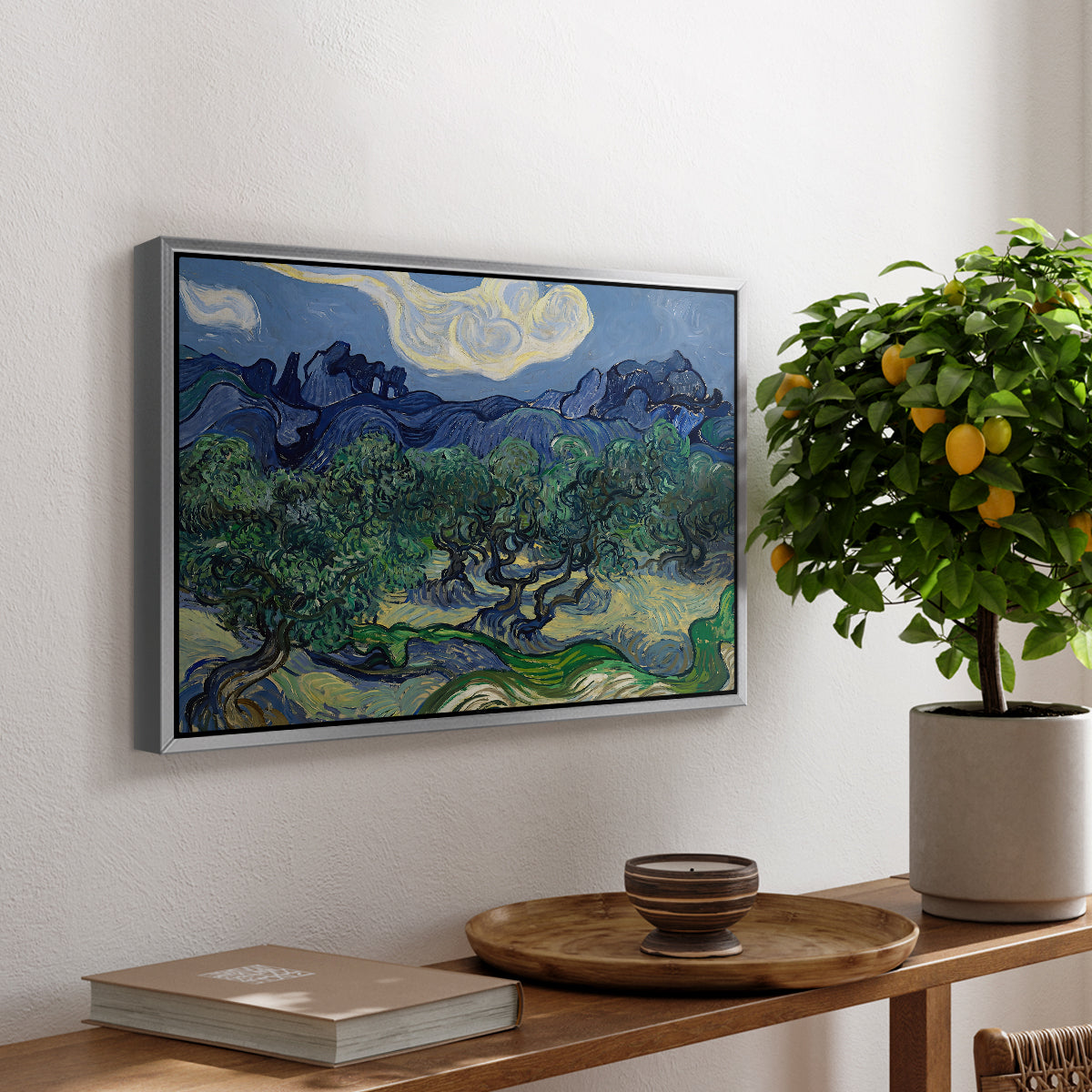 Olive Trees with the Alpilles in the Background, 1889 - Floater Framed Canvas Print