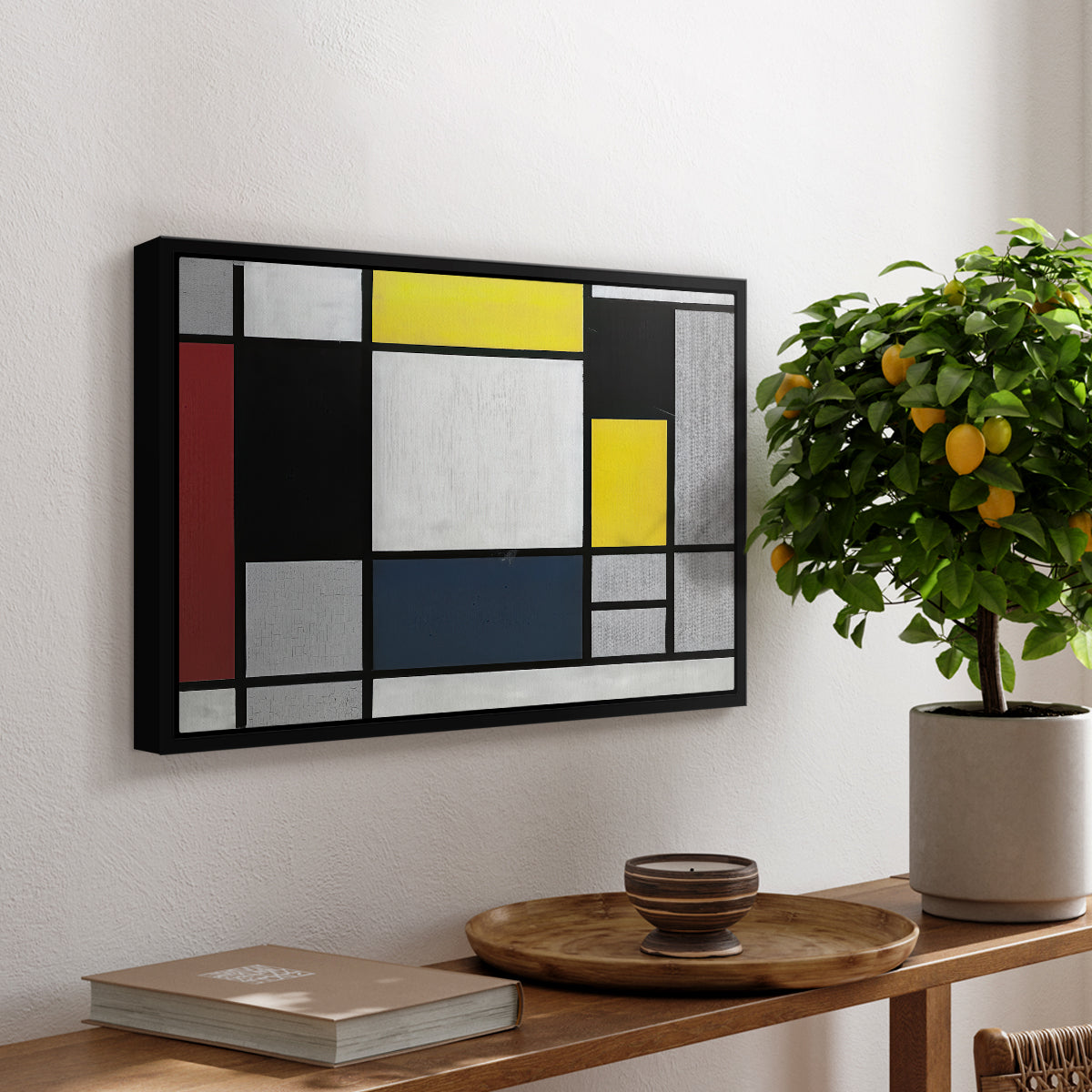 Composition with Yellow, Red, Black, Blue, and Gray, 1920 - Floater Framed Canvas Print