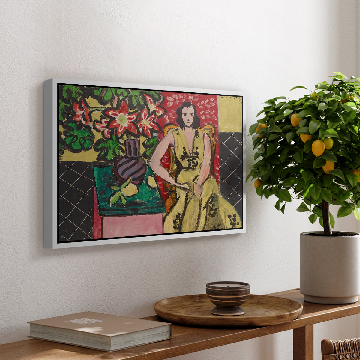 Seated Woman with a Vase of Amaryllis, 1941 - Floater Framed Canvas Print