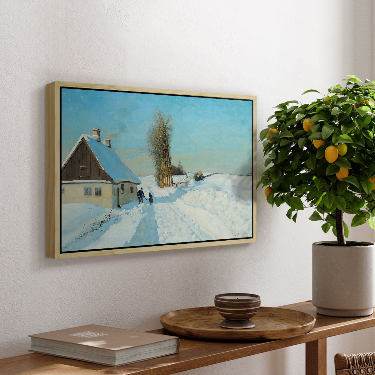 Shoveling Snow on a Beautiful Winter Day, c. 1898 - Floater Framed Canvas Print