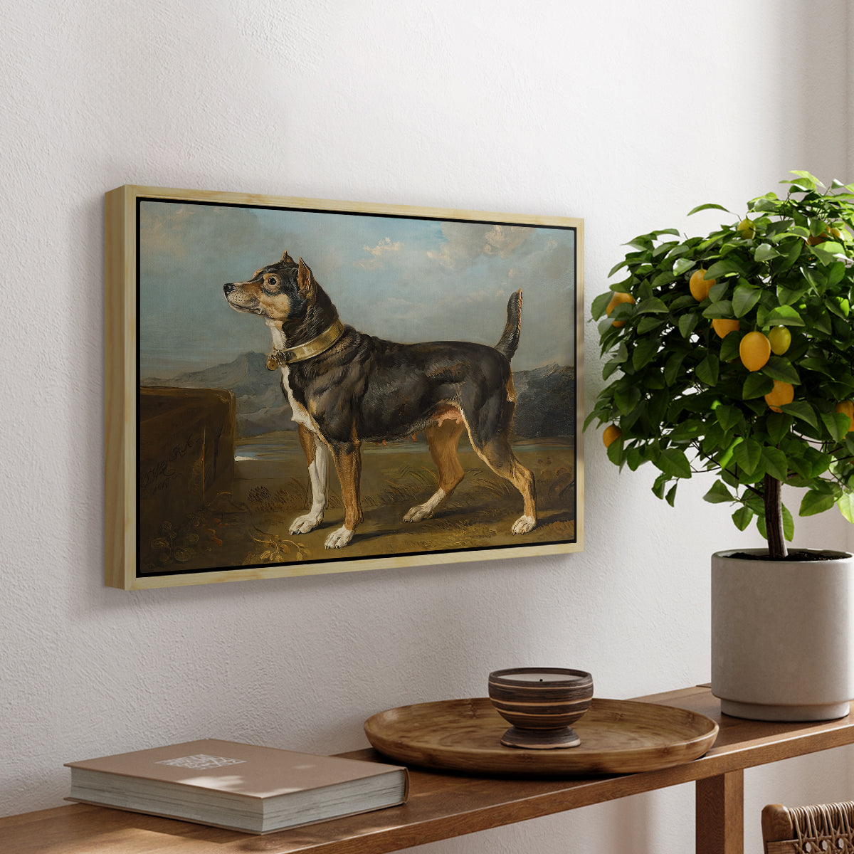 A Terrier in a Landscape, c. 1811 - Floater Framed Canvas Print