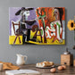 Canvas art print featuring an artist and model in interior using fragmented geometric forms, set in a cozy kitchen setting