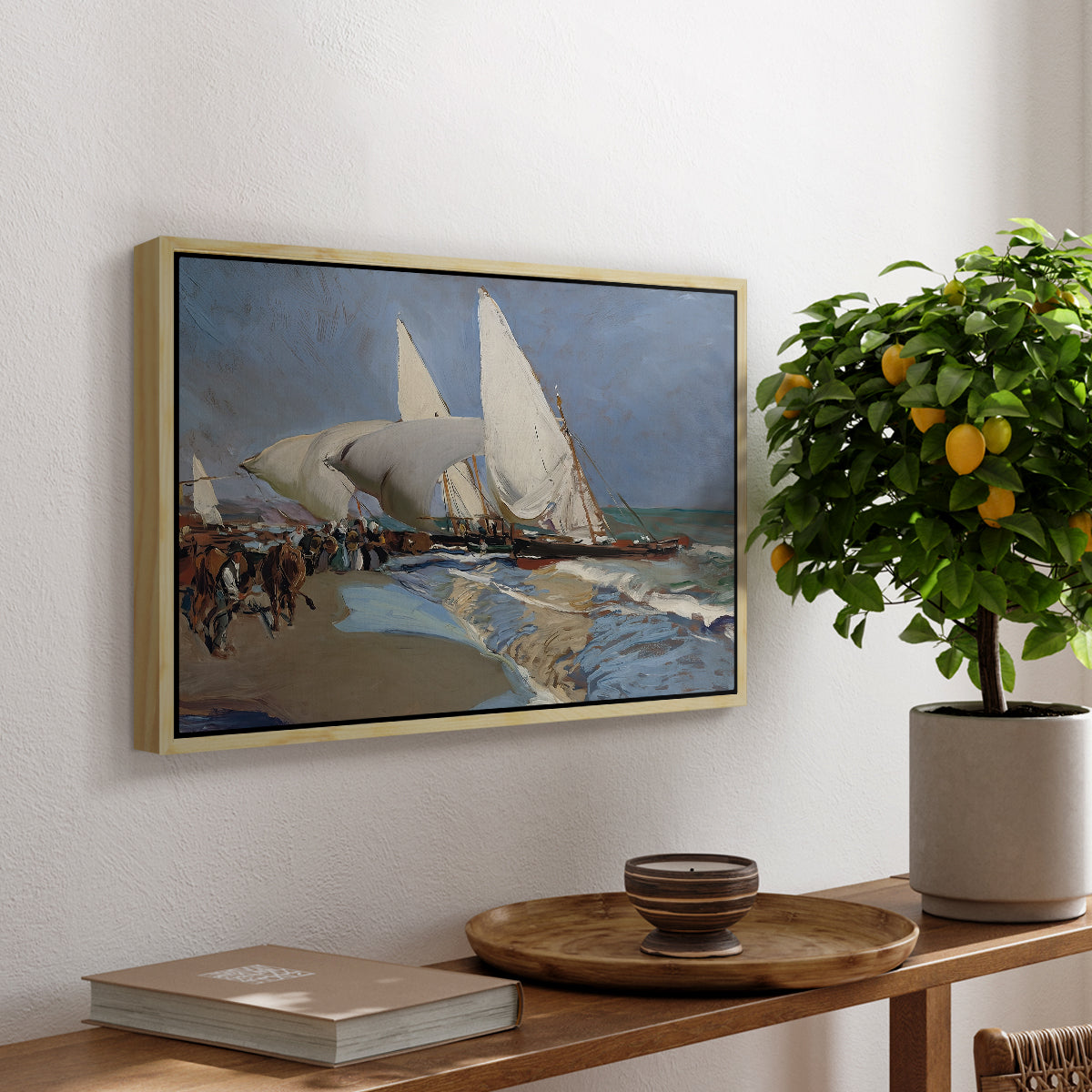 The Beach at Valencia, 1908 - Floater Framed Canvas Print
