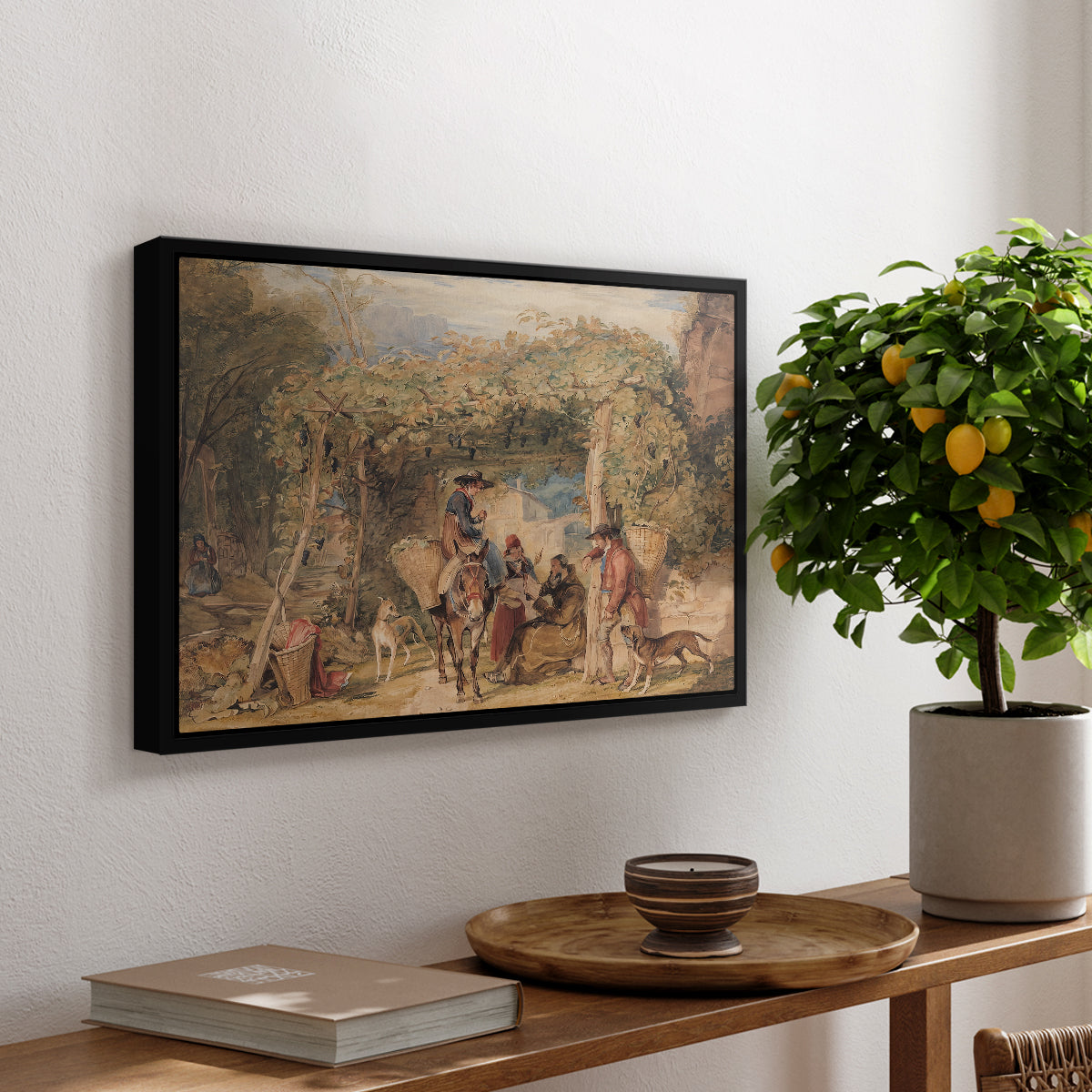 Figures and Animals in a Vineyard, c. 1829 - Floater Framed Canvas Print