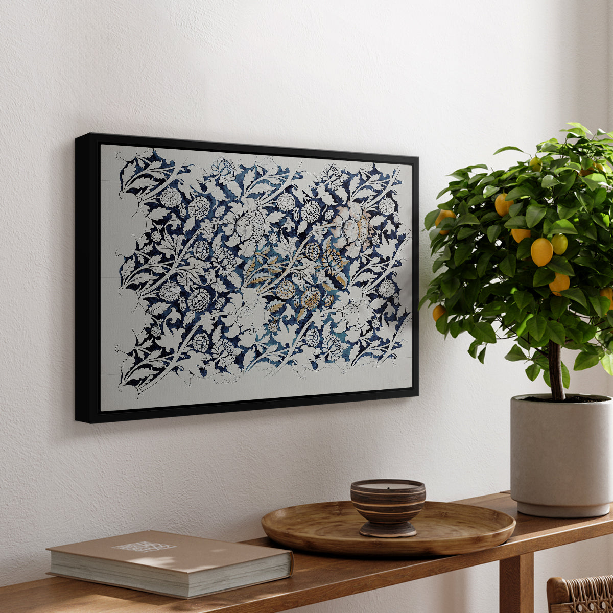 Watercolour for Printed Fabric Design: Wey, c. 1882-1883 - Floater Framed Canvas Print