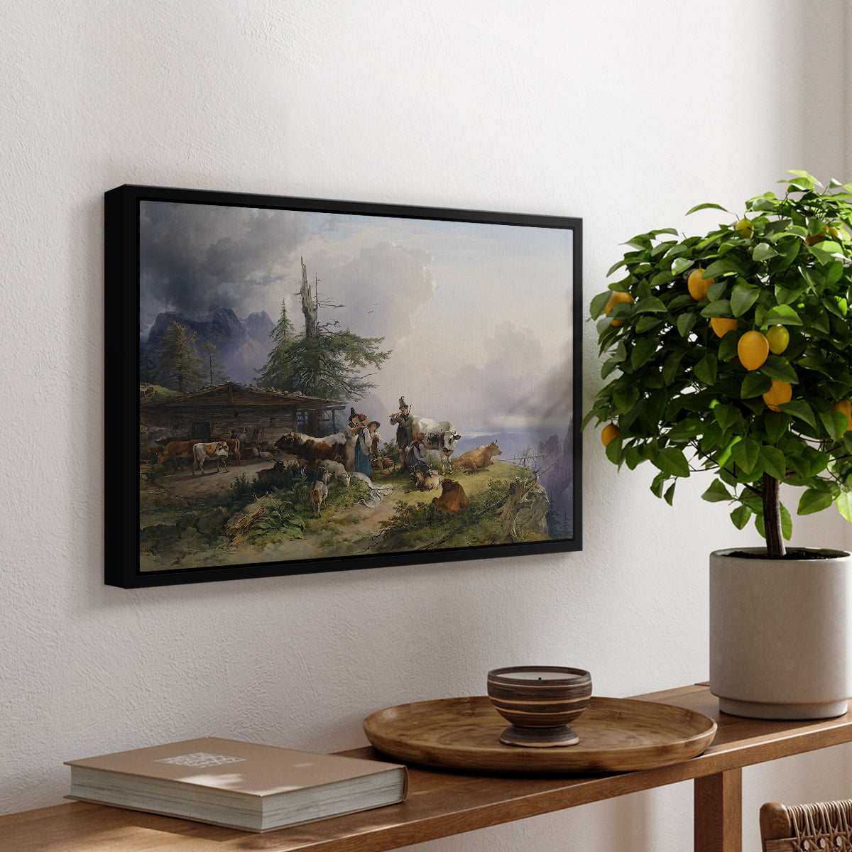 An Alpine Farm on the Untersberg, 1835 - Floater Framed Canvas Print