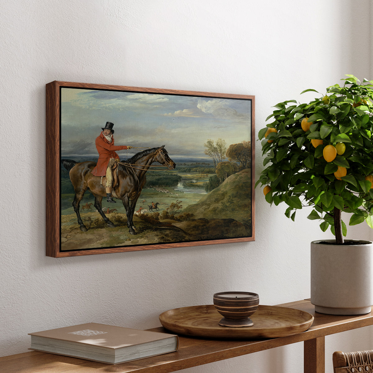 John Levett Hunting at Wychnor, Staffordshire, 1818 - Floater Framed Canvas Print