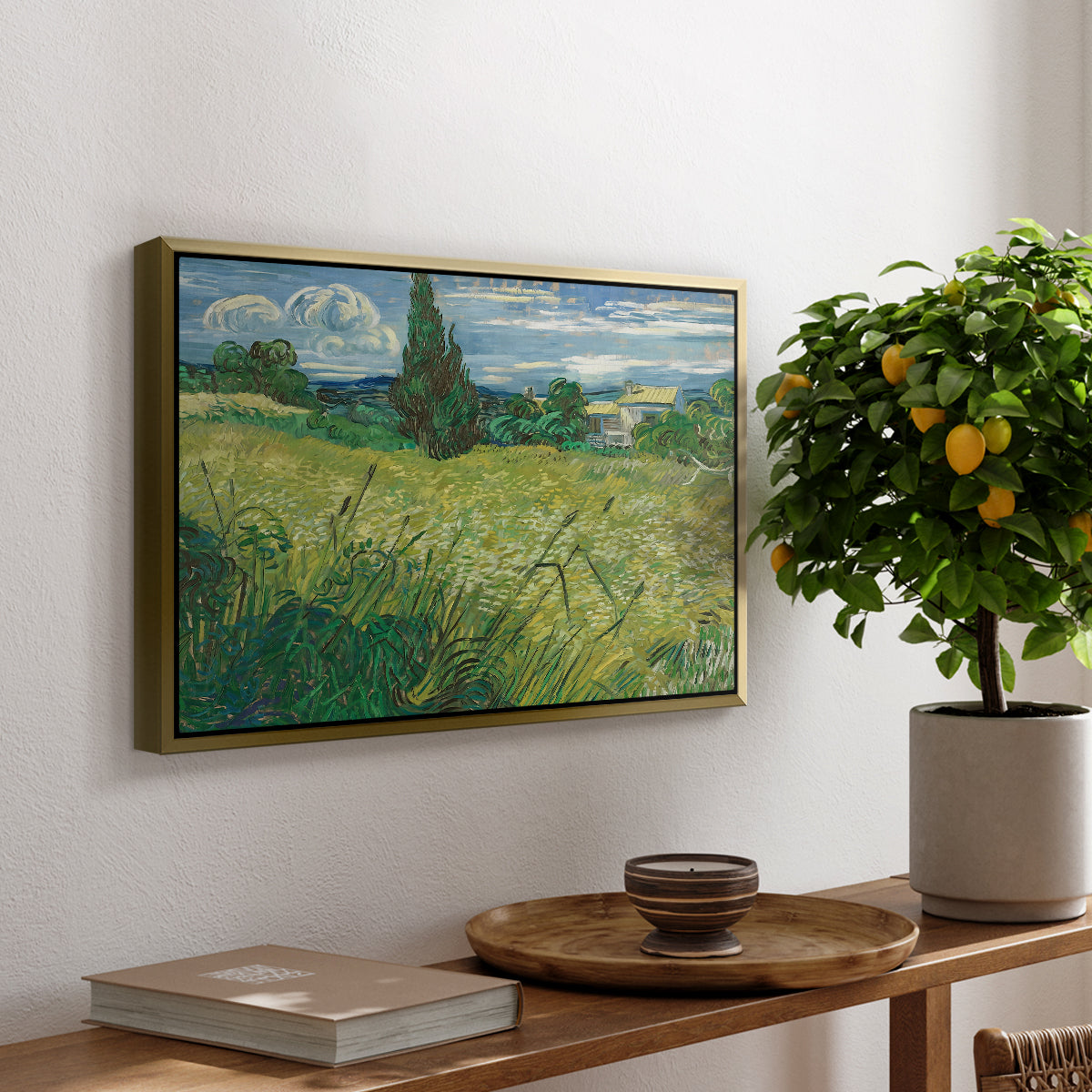 Green Wheat Field with Cypress, 1889 - Floater Framed Canvas Print