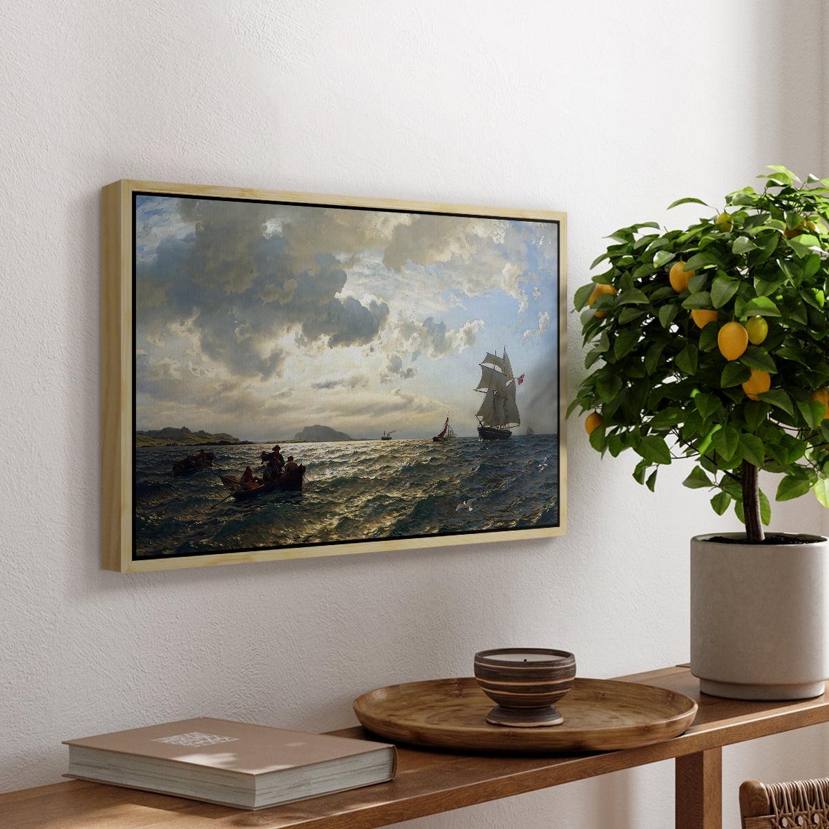 Fresh Breeze on the Norwegian Coast, 1876 - Floater Framed Canvas Print
