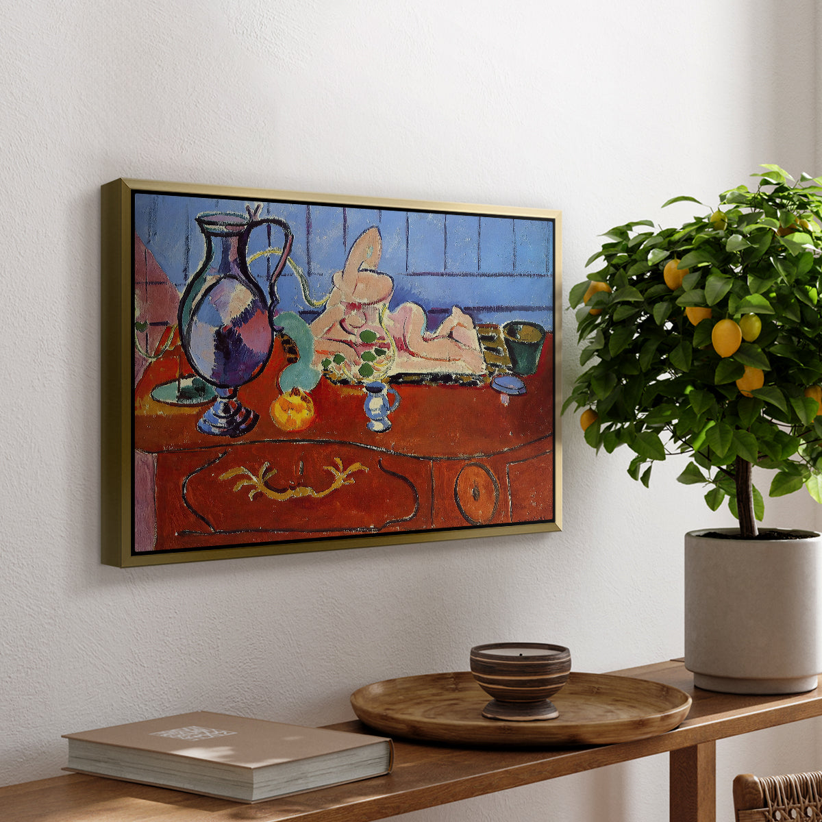 Still Life with a Pewter Jug and Pink Statuette, 1910 - Floater Framed Canvas Print