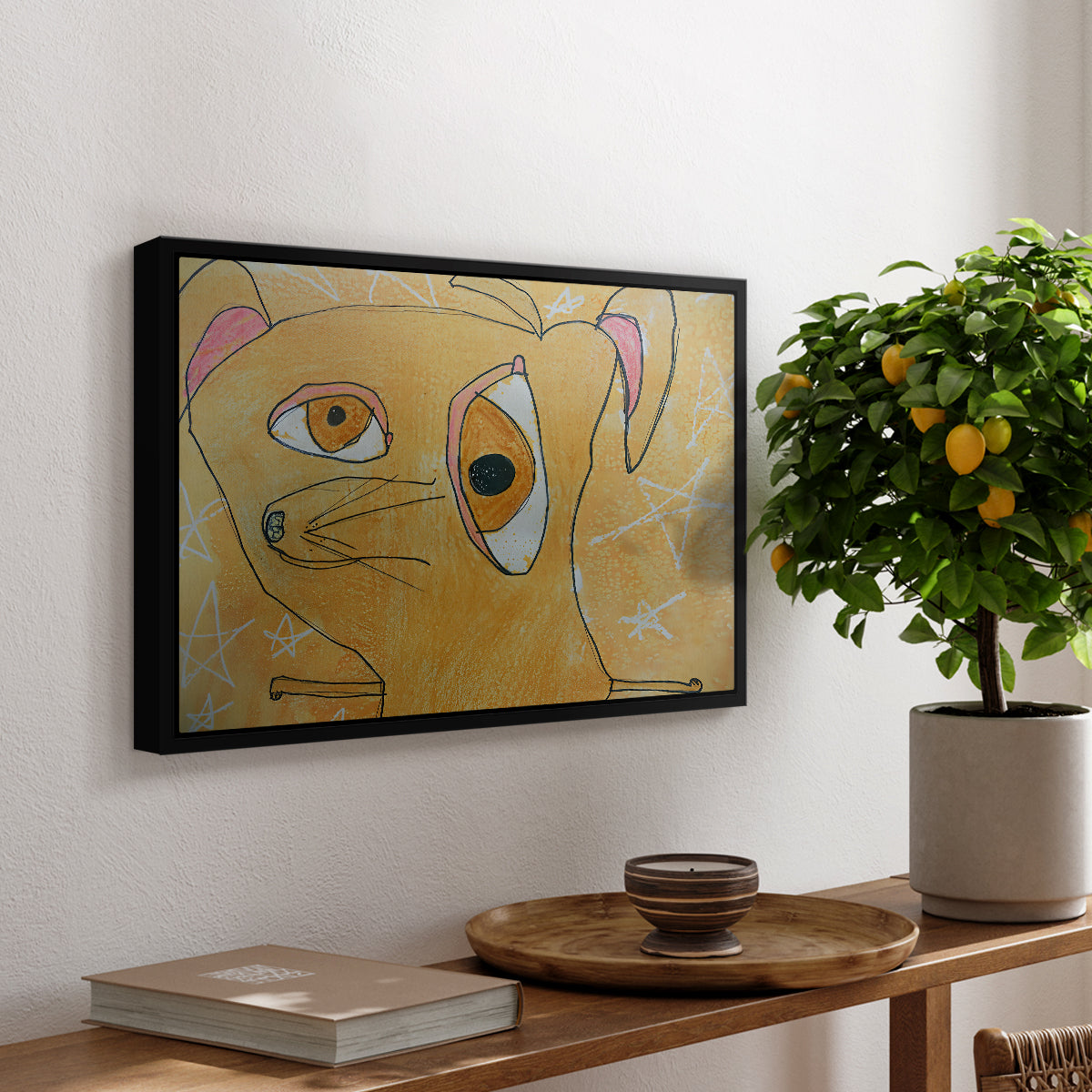 Cubist Dog with Stars (Student Art) - Floater Framed Canvas Print