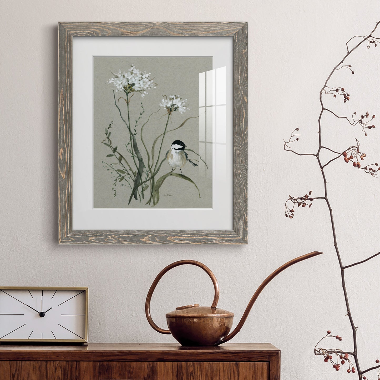 Bouquet of Grace Bird II - Premium Framed Print - Distressed Barnwood Frame - Ready to Hang