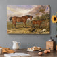 Canvas art print featuring a group of horses gathered together in landscape setting, set in a cozy kitchen setting