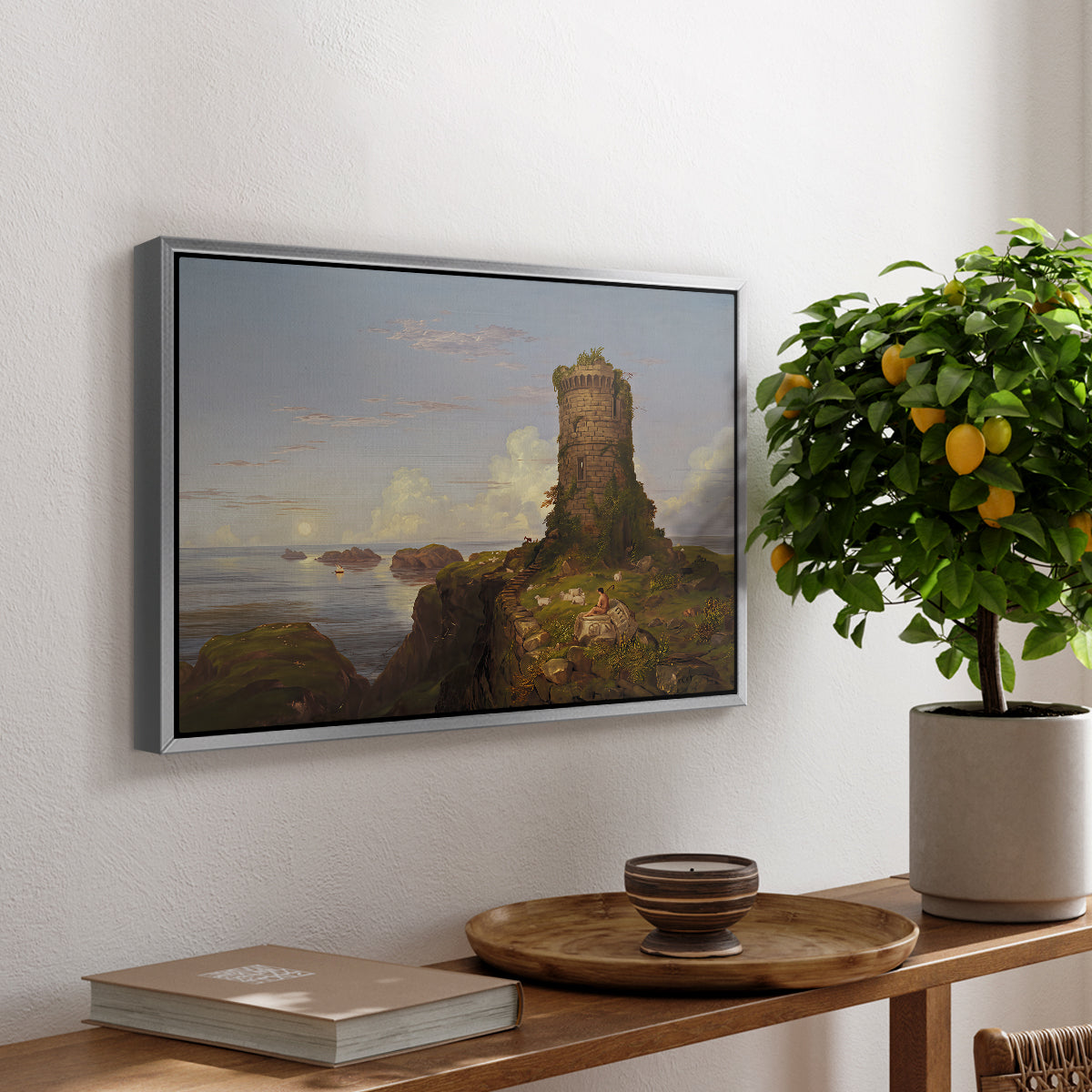 Italian Coast Scene with Ruined Tower, 1838 - Floater Framed Canvas Print