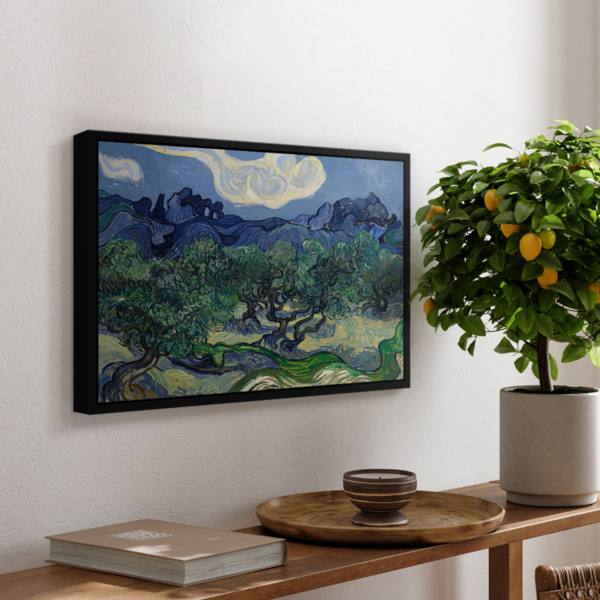 Olive Trees with the Alpilles in the Background, 1889 - Floater Framed Canvas Print